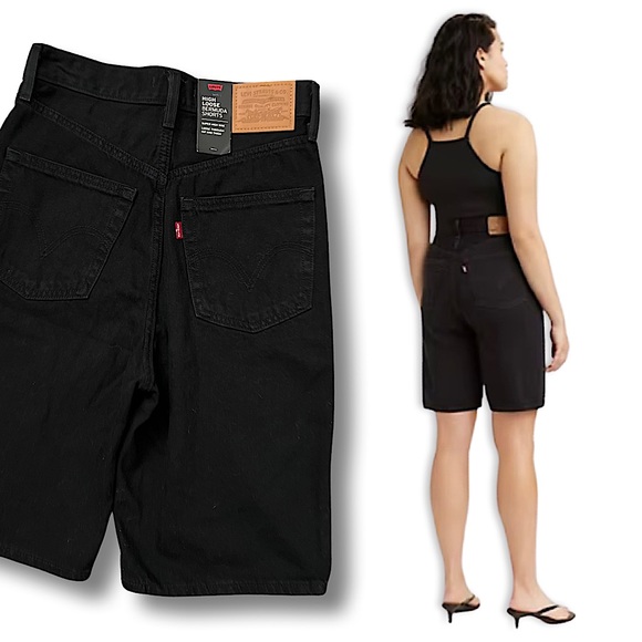 Levis Premium High Loose Bermuda Shorts Black - Picture 1 of 16